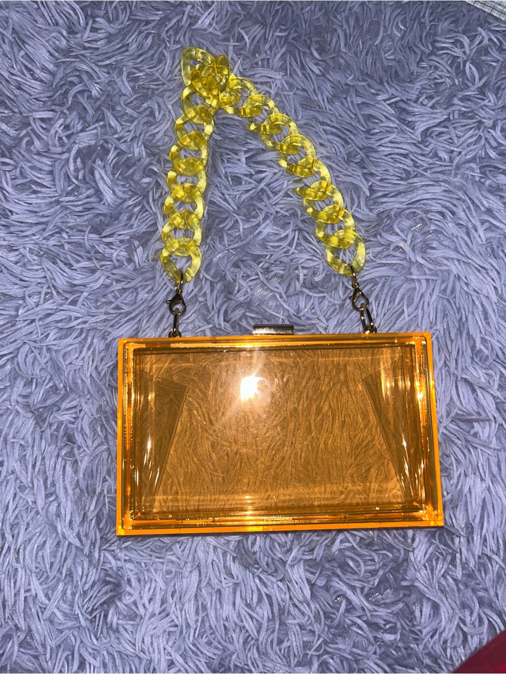 Amber Transparent Acrylic Box Clutch with Yellow Chain Strap